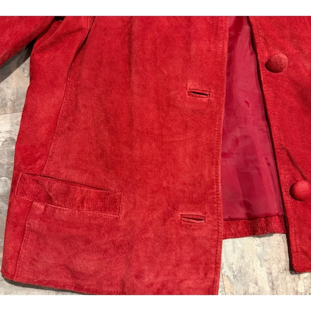 Vintage RZR 100% Suede Leather Jacket Womens L Burgundy 90s Blazer Coat - Picture 2 of 8